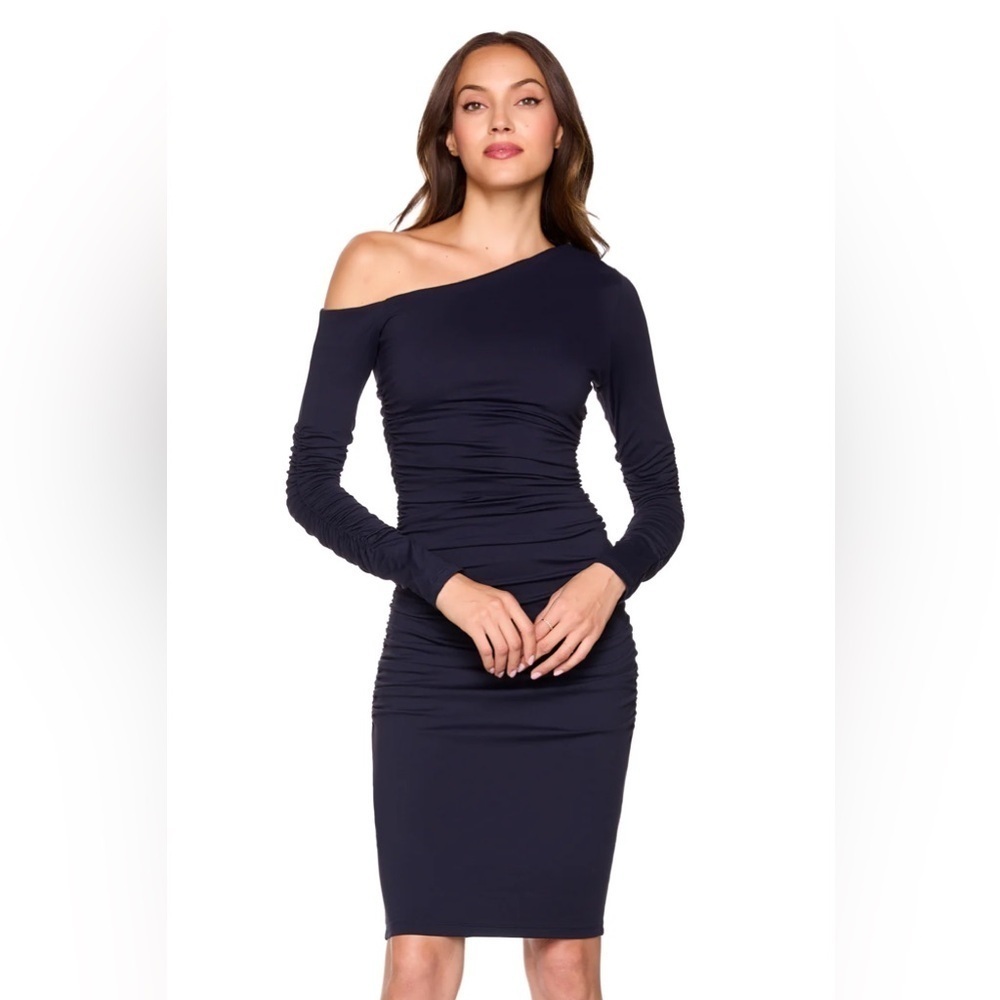 Susana Monaco one shoulder off shoulder gathered long sleeve dress (A011)